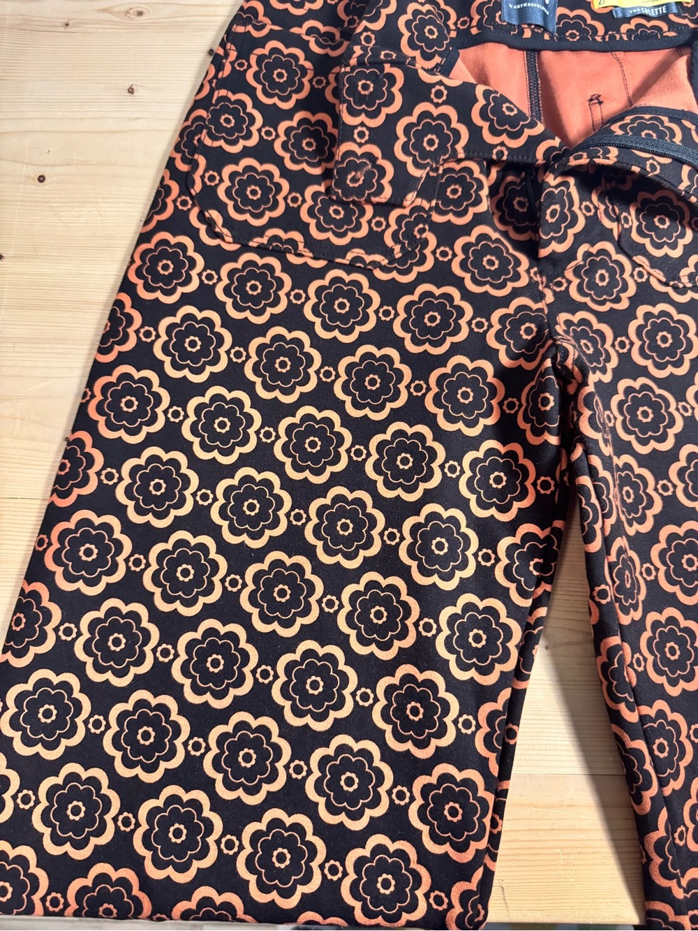 Maeve Black and Orange Retro Floral Wide-Leg Pants - Picture 7 of 10